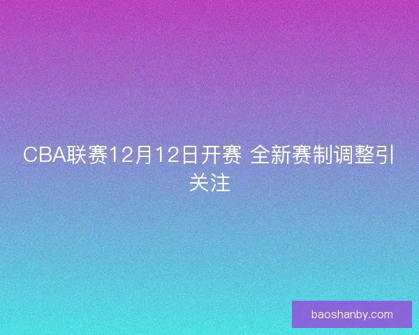 CBA联赛12月12日开赛 全新赛制调整引关注